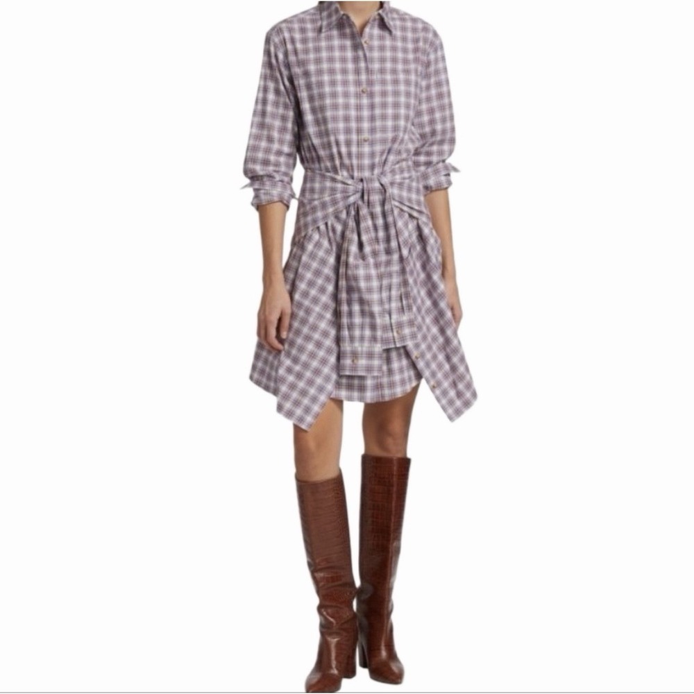 Derek Lam 10 Crosby Shirt Dress Tie Waist Mini size 2 Plaid Academia Cotton Prep